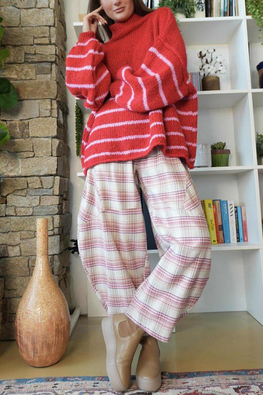 Big Softie Stripe Funnel Grunge Knit Red